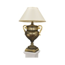 Ciemna lampa w kształcie amfory ze złotymi zdobieniami, H: 0,8m