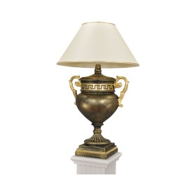 Ciemna lampa w kształcie amfory ze złotymi zdobieniami, H: 0,8m - zdjęcie 1