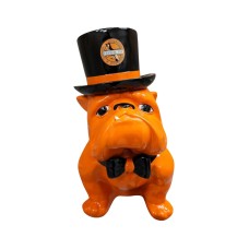 Figura Buldog Pop-Art Neo-Pop pomarańczowy z cylindrem i muchą wysoki połysk żywica H: 40cm