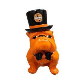 Figura Buldog Pop-Art Neo-Pop pomarańczowy z cylindrem i muchą wysoki połysk żywica H: 40cm - zdjęcie 2