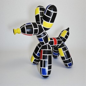 Figura Balloon Dog XL Pop-Art De Stijl Mondrian czarny wysoki połysk żywica H: 110cm - zdjęcie 2