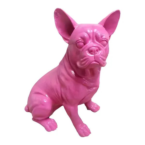 Figura dekoracyjna Pies buldog francuski różowy H: 36cm z żywicy