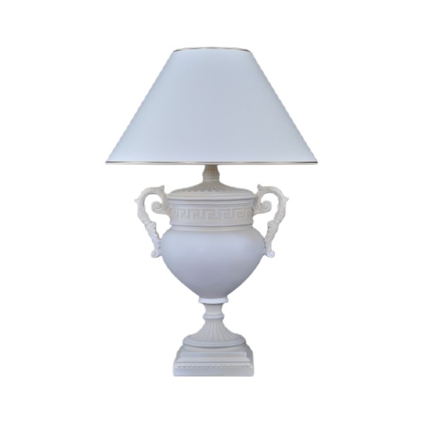 Biała lampa w kształcie starożytnej amfory, H: 0,8m
