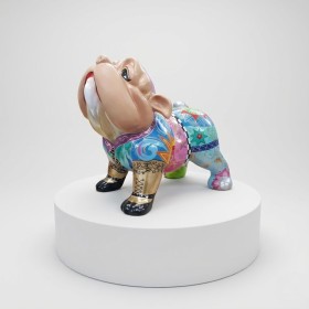 Figura Bulldog Pop-Art Mandala Patchwork multikolor wysoki połysk żywica H: 80cm - zdjęcie 2