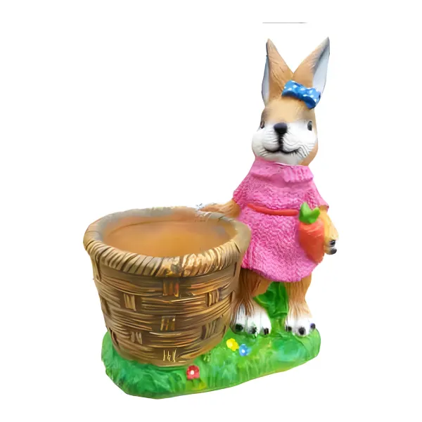 Figura dekoracyjna Królik z koszykiem H: 43cm z żywicy