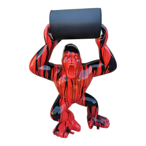 Figura dekoracyjna Goryl z beczką H: 140cm z żywicy