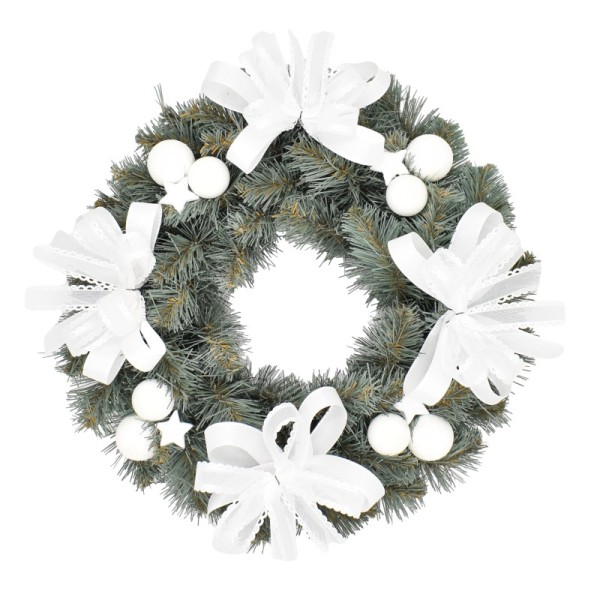 Wianek dekorowany srebrzysty adwentowy 25 cm BIANCO