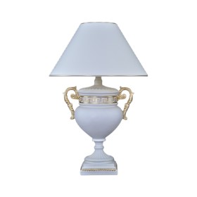 Biała lampa ze złotymi wstawkami w kształcie starożytnej amfory, H: 0,8m - zdjęcie 4