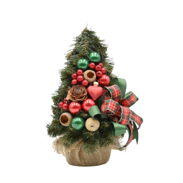 Choinka stożkowa dekorowana 30 cm GREEN RED