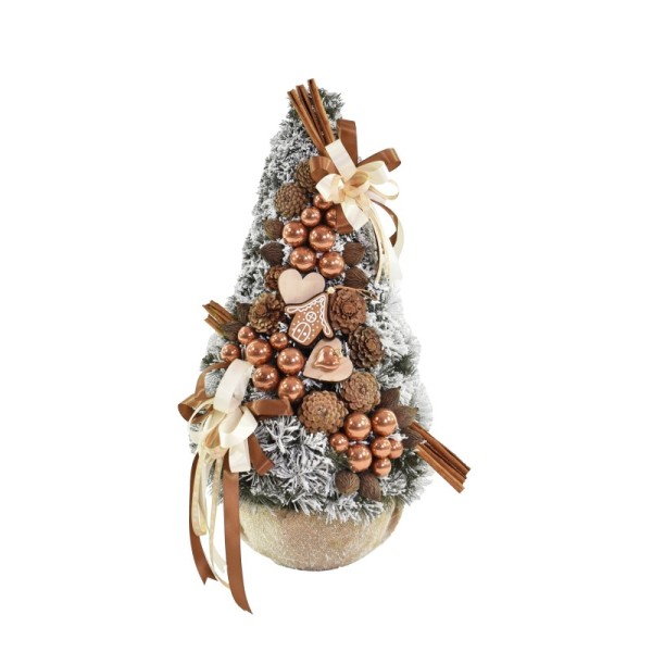 Stożek dekorowany ośnieżony 75 cm CAPPUCCINO
