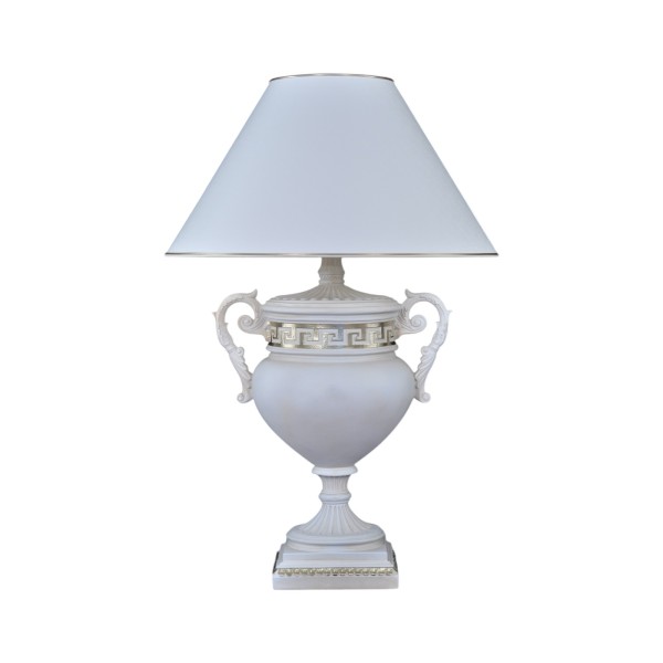 Biała lampa w kształcie starożytnej amfory, H: 0,8m