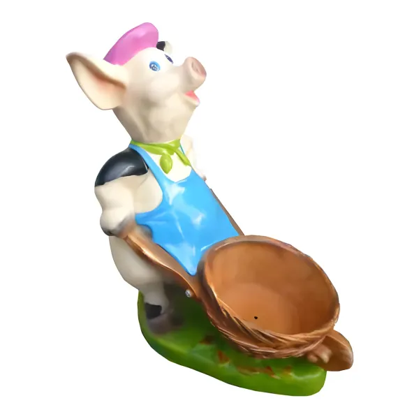 Figura dekoracyjna Świnia z taczką wym. 51×42cm z żywicy