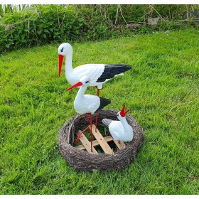 Figura ozdobna ogrodowa BOCIANIE GNIAZDO 3 BOCIANY Bocian średni, mały, klekot do ogrodu - zdjęcie 5