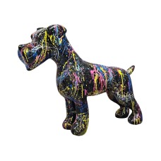Figura Terier Pop-Art Drip Art Neon Splash czarno-wielokolorowa wysoki połysk żywica