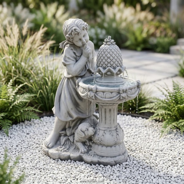 Mała fontanna ogrodowa F21 H: 35 cm biały cement