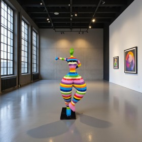 Figura Balerina NANA Pop-Art Rainbow Stripe multikolor wysoki połysk żywica H: 120cm - zdjęcie 2