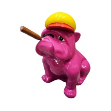 Figura Buldog Pop-Art Monokolor styl Koons w czapce z cygarem różowy wysoki połysk żywica H: 40cm