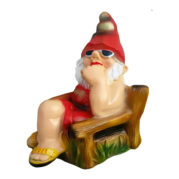 Figura dekoracyjna Krasnal na ławce w okularach H: 40cm z żywicy