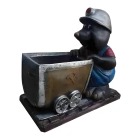 Figura dekoracyjna Kret górnik z wagonem wym. 65×75cm z żywicy - zdjęcie 2