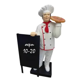 Figura dekoracyjna Kucharz z pizzą i tablicą H: 140cm z żywicy - zdjęcie 2