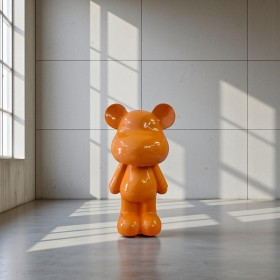 Figura Miś Pop-Art Orange Gloss jednokolorowa pomarańczowa wysoki połysk żywica - zdjęcie 2