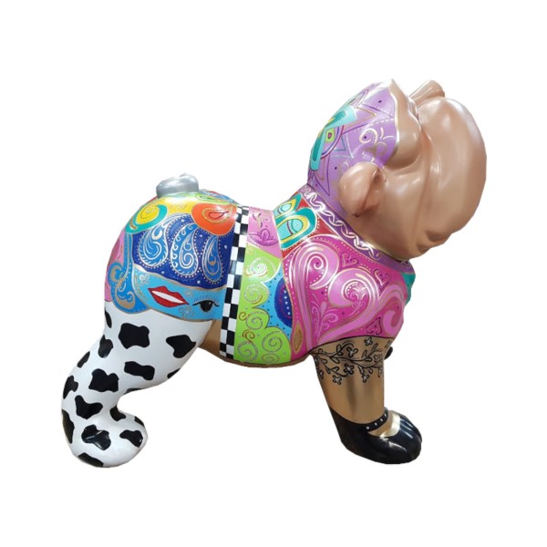Figura Bulldog Pop-Art Mandala Patchwork multikolor wysoki połysk żywica H: 80cm