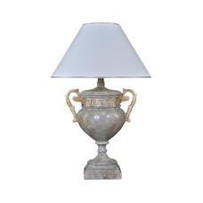 Lampa a'la marmur w kształcie szarej amfory ze złotymi wstawkami, H: 0,8m