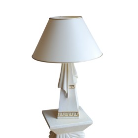 Biała lampa nocna w greckim stylu z draperiami i złotymi wstawkami, H:0,69m - zdjęcie 1