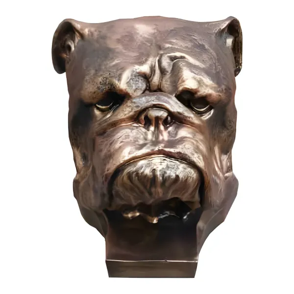 Figura dekoracyjna Pies głowa buldog brąz H: 30cm z żywicy