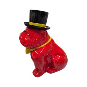 Figura Buldog Pop-Art Neo-Pop czerwony z cylindrem i muchą wysoki połysk żywica H: 40cm - zdjęcie 2