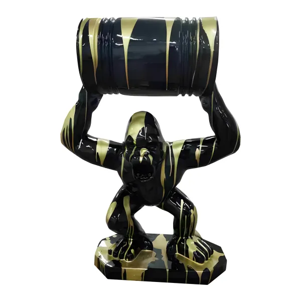 Figura dekoracyjna Goryl z beczką H: 65cm z żywicy