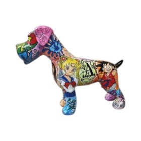 Figura Terier Pop-Art Street-Art Manga Collage wielokolorowa wysoki połysk żywica - zdjęcie 2