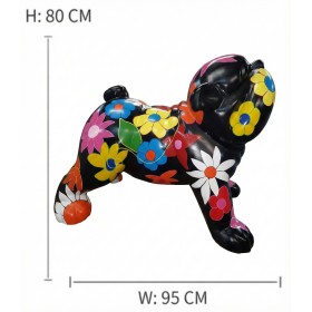 Figura Buldog Angielski Pop-Art Animal Flower Power Style wielokolorowa wysoki połysk żywica H: 80cm - zdjęcie 4