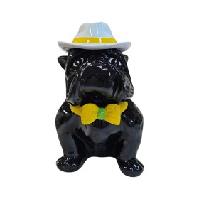 Figura Buldog Pop-Art Neo-Pop czarny z kapeluszem i muchą wysoki połysk żywica H: 40cm - zdjęcie 2