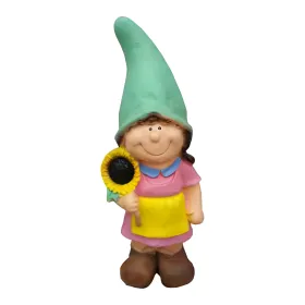 Figura dekoracyjna Krasnoludek dziewczynka ze słonecznikiem H: 62cm z żywicy - zdjęcie 2