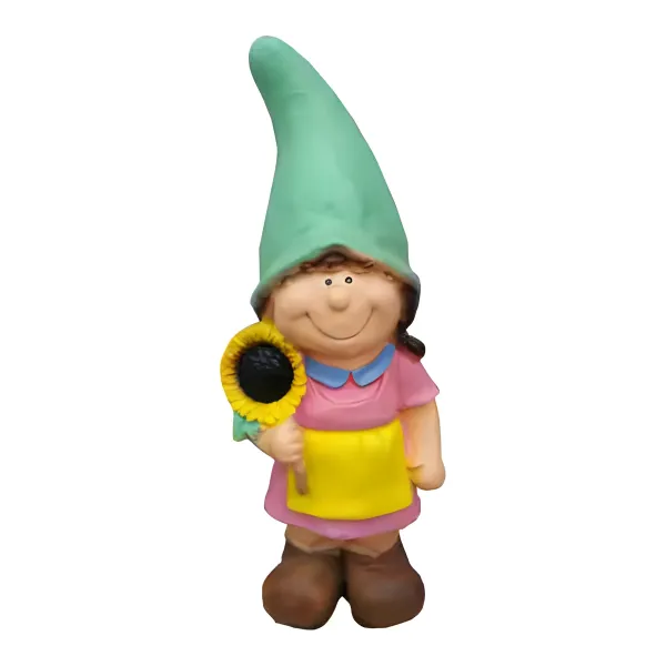 Figura dekoracyjna Krasnoludek dziewczynka ze słonecznikiem H: 62cm z żywicy