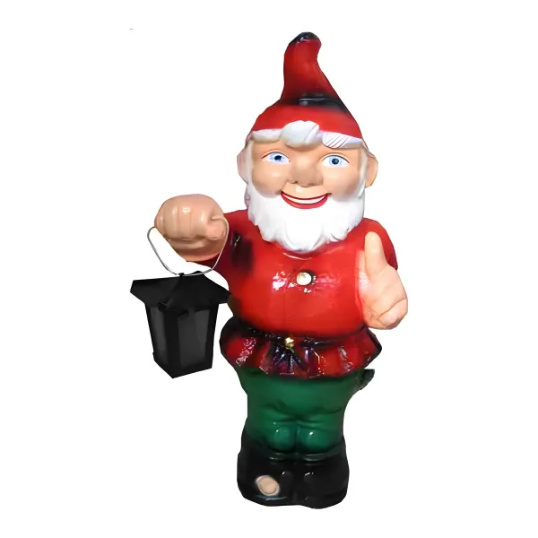 Figura dekoracyjna Krasnal z latarnią solarną H: 49cm z żywicy