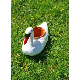 Figura ozdobna ŁABĘDŹ PŁYWAJĄCY Donica brązowa H: 27cm ogrodowa - zdjęcie 5