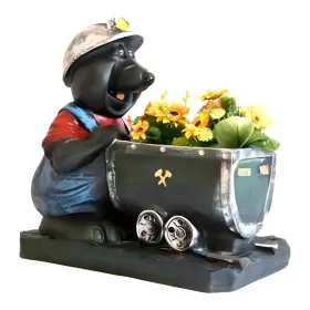 Figura dekoracyjna Kret górnik z wagonem H: 44cm z żywicy - zdjęcie 2