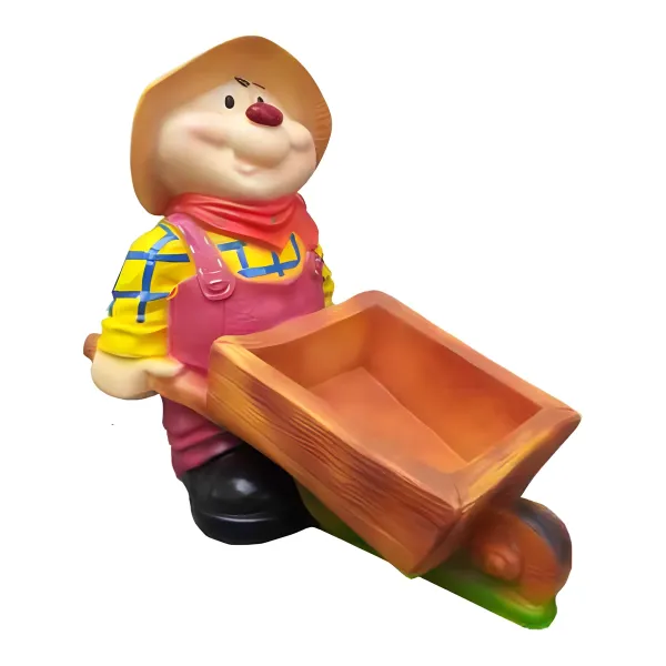 Figura dekoracyjna Krasnoludek z taczką H: 60cm z żywicy