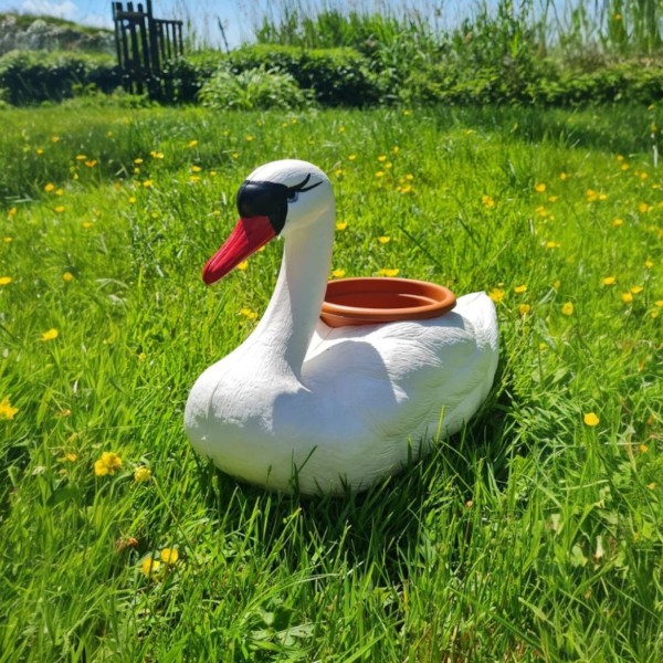 Figura ozdobna ŁABĘDŹ PŁYWAJĄCY Donica brązowa H: 27cm ogrodowa