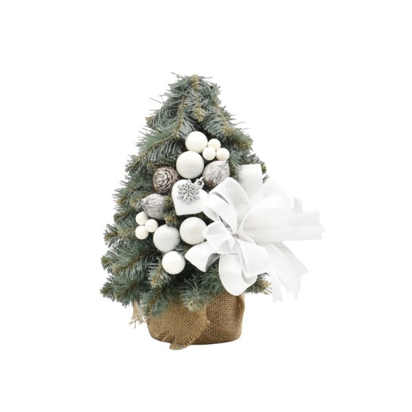 Choinka stożkowa dekorowana srebrzysta 30 cm BIANCO