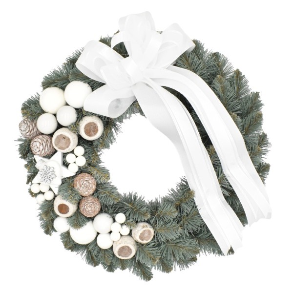 Wianek dekorowany srebrzysty 35 cm BIANCO