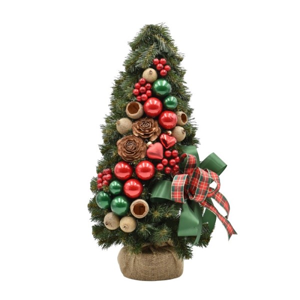 Choinka stożkowa dekorowana 50 cm GREEN RED