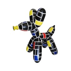 Figura Balloon Dog XL Pop-Art De Stijl Mondrian czarny wysoki połysk żywica H: 110cm