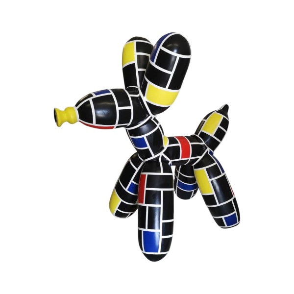 Figura Balloon Dog XL Pop-Art De Stijl Mondrian czarny wysoki połysk żywica H: 110cm