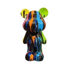 Figura Miś Pop-Art Neon Splash Black Style wielokolorowa wysoki połysk żywica - zdjęcie 1