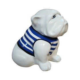 Figura Buldog Pop-Art Neo-Pop biały marynarski w granatowe paski żywica H: 20cm - zdjęcie 2