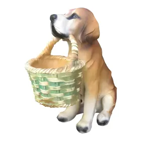 Figura dekoracyjna Pies golden retriever z koszem H: 38cm z żywicy - zdjęcie 2