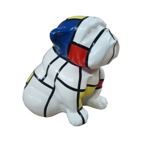 Figura Buldog Pop-Art Hard-edge De Stijl Mondrian multicolor wysoki połysk żywica H: 20cm - zdjęcie 2